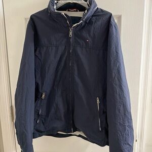 Tommy Hilfiger Mens Full Zip Windbreaker Jacket Coat Pockets Logo Navy Small New